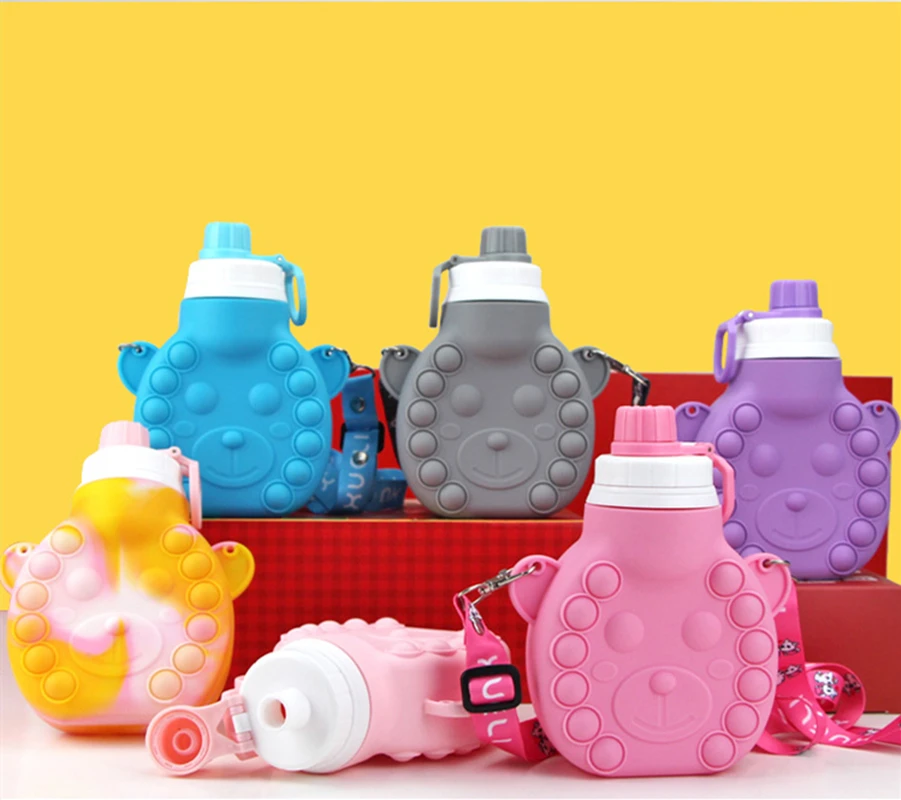 Pops Its Sports Water Bottle Outdoor Travel Portable Leakproof Drinkware Silicone Squishy Drink Bottles Toys Kawaii Antistress