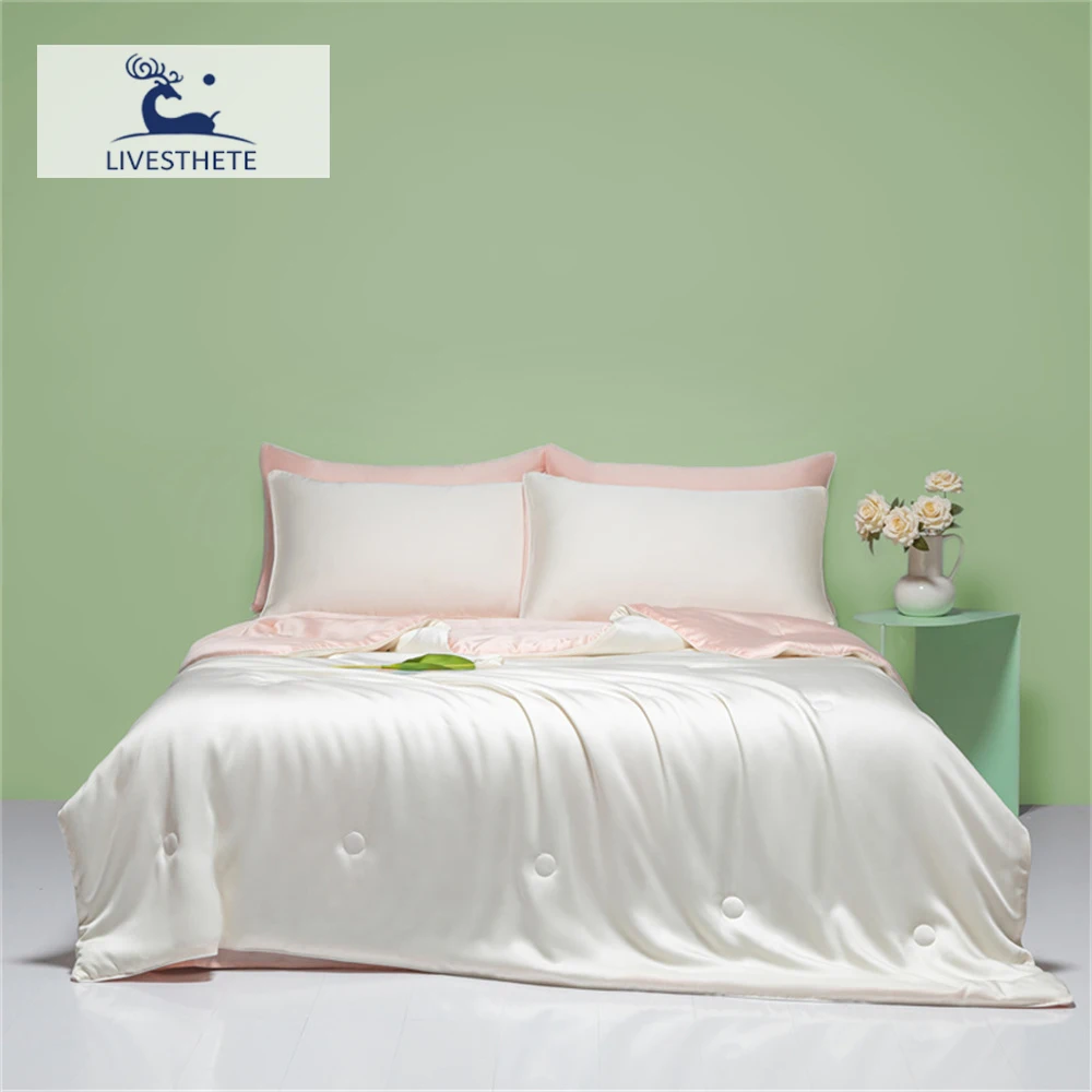 Летнее белое розовое одеяло Liv-Esthete мягкое двойное двуспальное ракушечное для