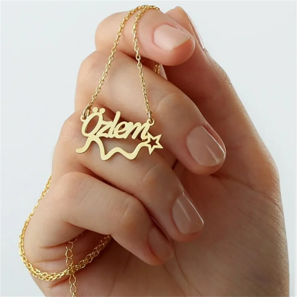 

Custom Name Necklace For Women Stainless Steel Choker Necklace Customized Nameplate Necklace with Star Pendant Birthday Gift