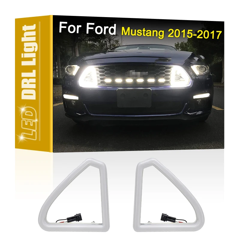 2Pcs Front Grille White LED DRL Lamp Assembly Daytime Running Light For Ford Mustang 2015 2016 2017
