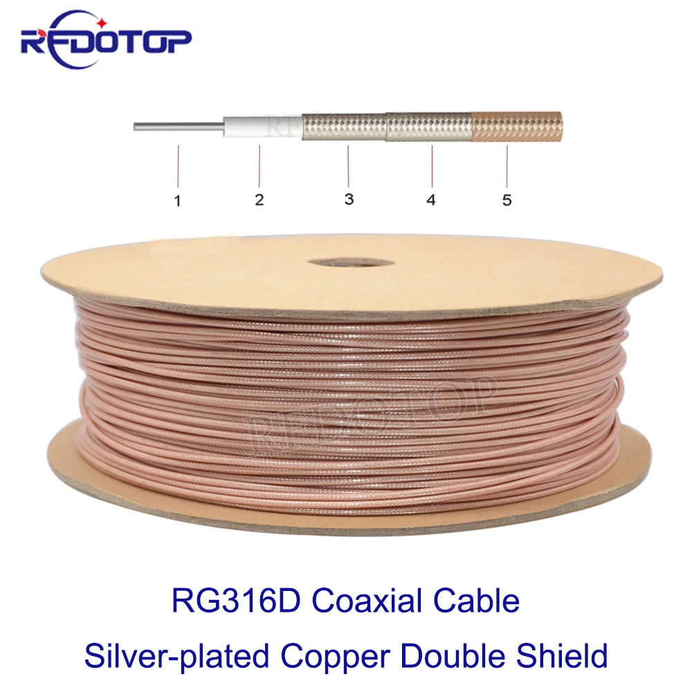 

Коричневый коаксиальный кабель RG316D, посеребренная медь, двойной экран, RG-316D, 50 Ом, низкие потеря для обжимного разъема, 1–200 м