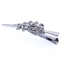 vintage crystal metal hair clip barrette black gun plated flower butterfly hair jewelry for women