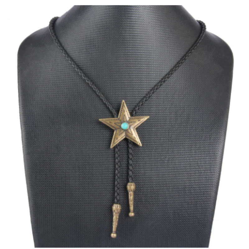 

Vintage Star Bolo Tie for Men Necklace Metal Leather Rope Mens Shirt Collar Bowtie Neck Ties Cowboy Jewelry Accessories Gifts