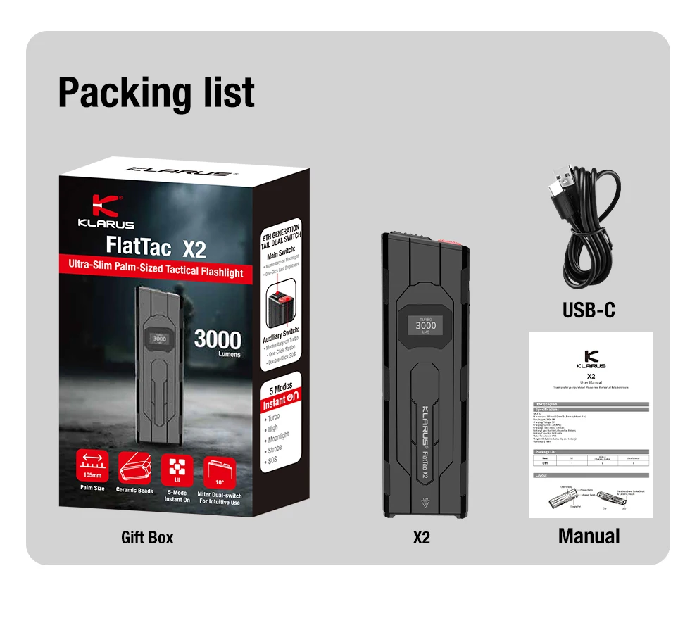 

Klarus X2 ультратонкий алюминиевый фонарик 3000 люмен