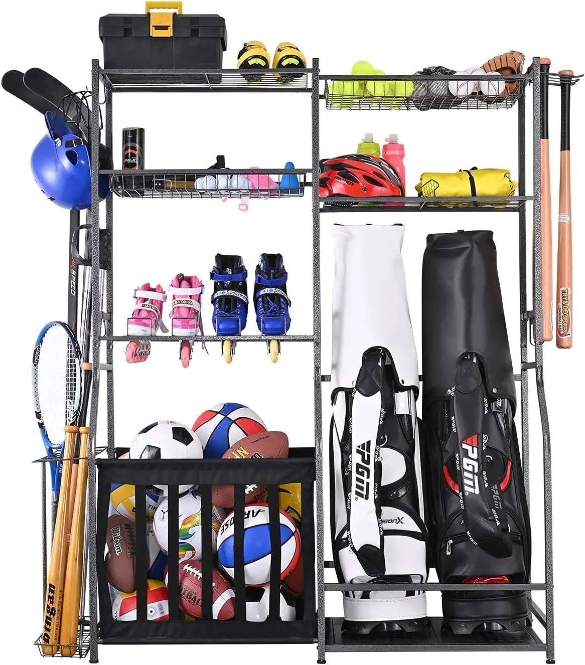 

Storage Garage Organizer,2 Golf Bag Storage Stand and Other Sports Equipment Storage ,Garage Organizer Shelves Chalk Billiard ac
