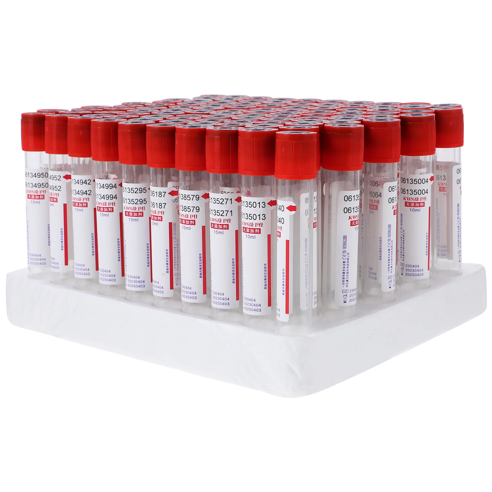 100 Pcs 10ml Blood Collection Tube Glass Tubes Test with Lids Cover Collecting Negative Pressure Plastic Collector