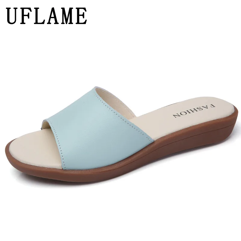

Women Flat Slippers Summer Korean Style Leather Slides Lady Fashion Beach Shoes Wear-resistant Bathroom Thick Home Slippers