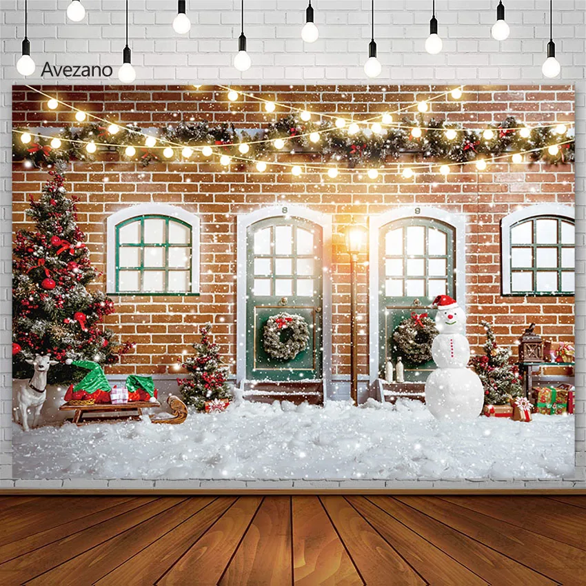 

Avezano Christmas Backdrops for Photography Snowflake Snowman Xmas Tree Brick Wall Family Portrait Background Photo Studio Decor