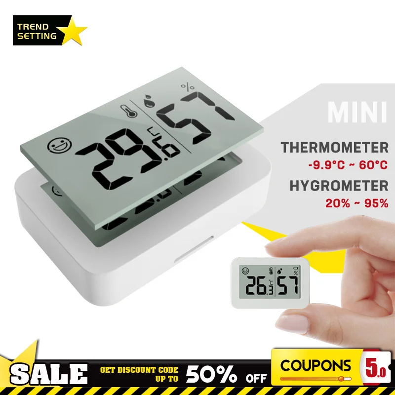 Mini Electronic Temperature And Humidity Meter Baby Indoor Thermometer With Smiling Face Display Refrigerator Car Thermometer