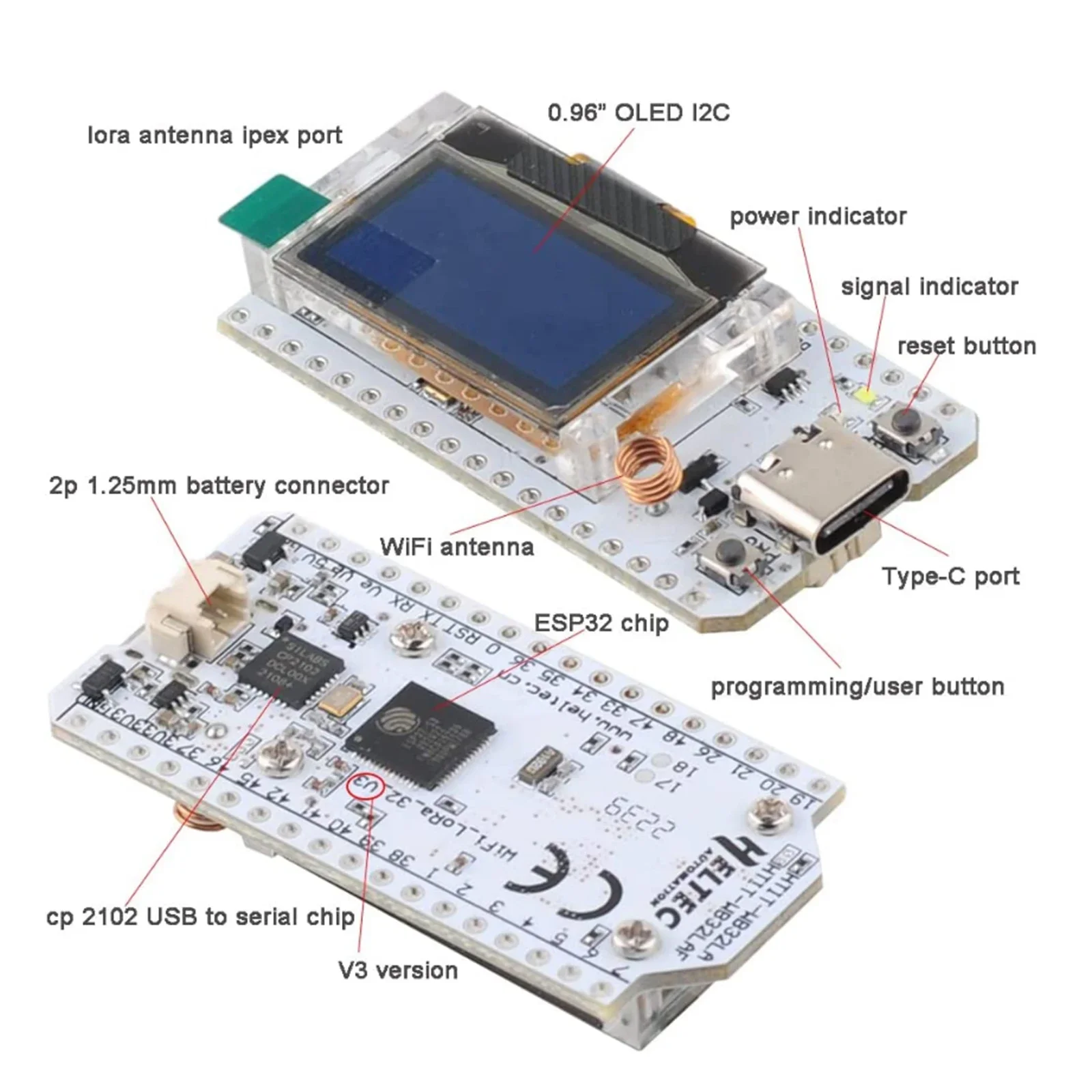 2 комплекта макетной платы ESP32 LoRa32 V3 0 96 OLED SX1262 868 МГц 915 Антенна LoRa 32 IoT Dev Board WIFI + BT Lora