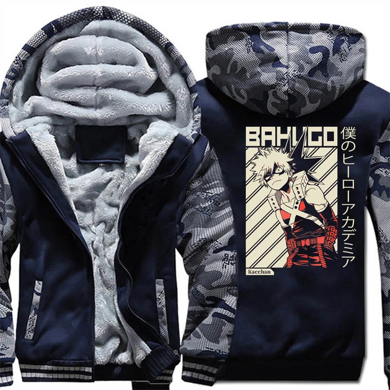

Men's Boku No Hero Academia Anime Katsuki Bakugo Hoodie Men Winter Oversize Zipper Hooded Sweatshirt Cotton Jacket
