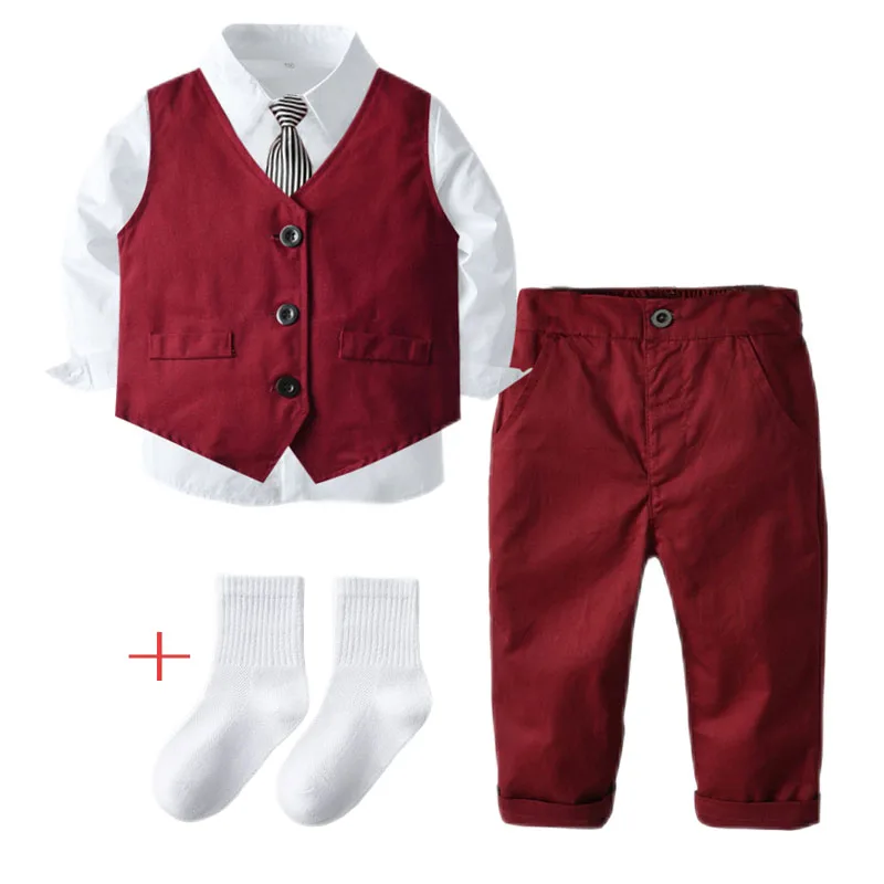 

5 шт./комплект, Детская рубашка с длинным рукавом и галстуком