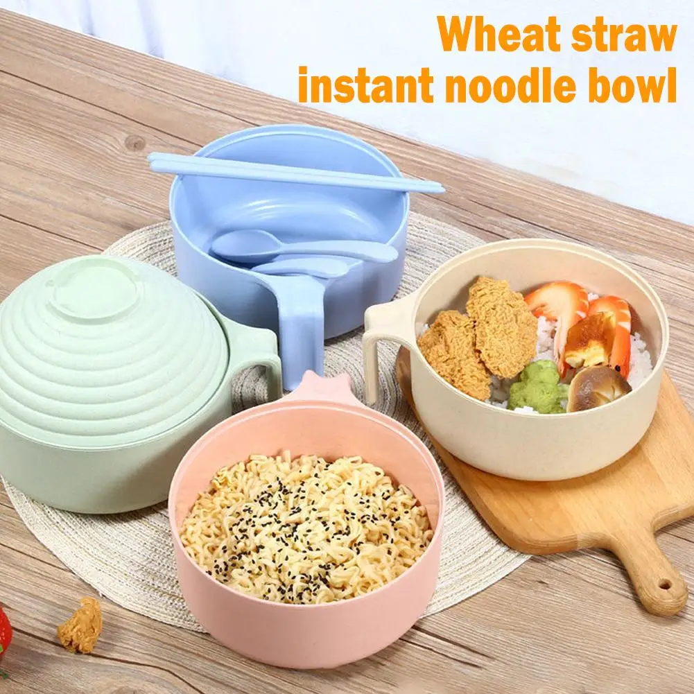 

Wheat Straw Instant Noodles Bowl Lid Spoon Chopsticks Food Fruit Noodles Fork Bowls Container Salad Reusable Soup Anti-hot M8Y2