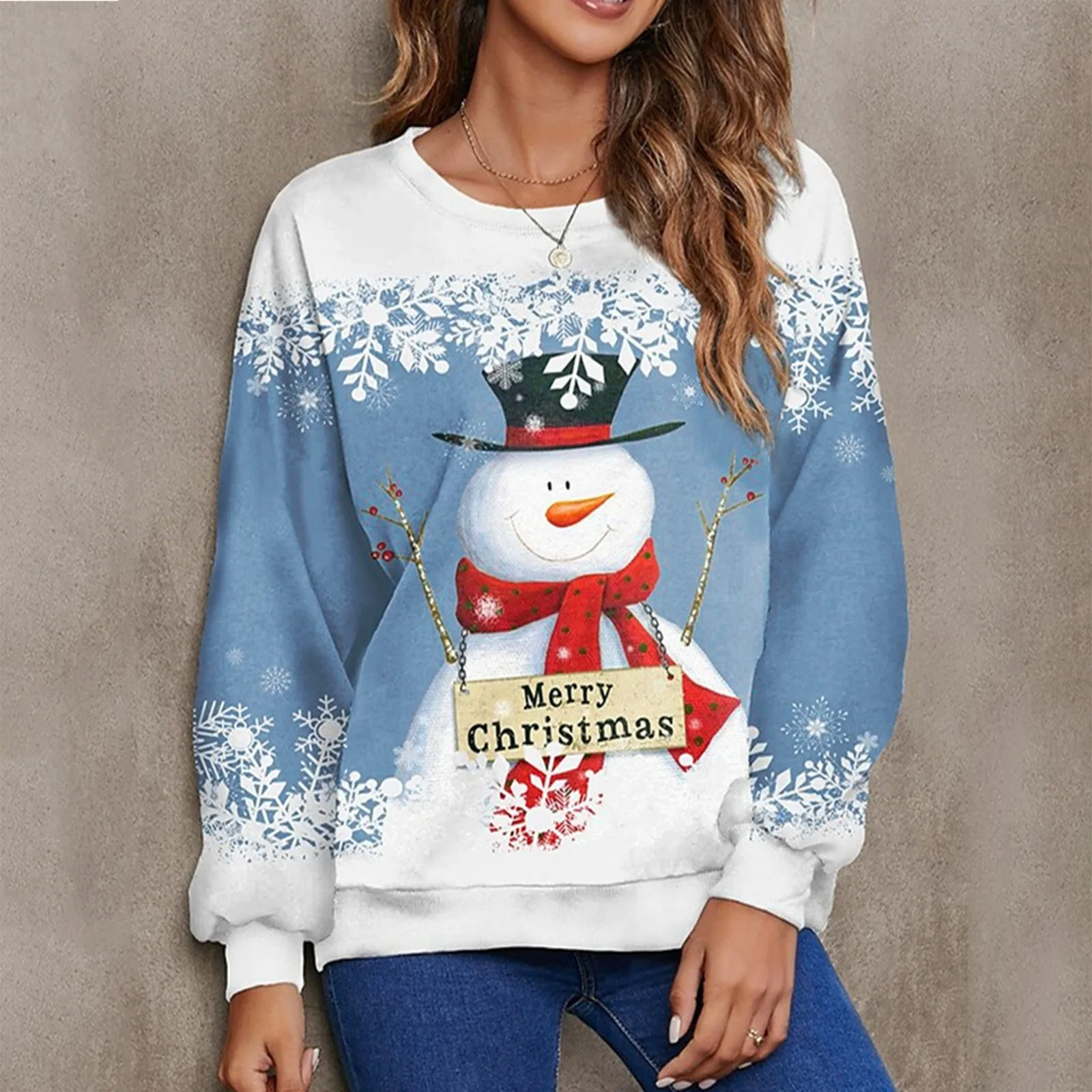 

Новинка 2022, женская футболка с длинным рукавом и рождественским принтом, свободный свитер, Женский Рождественский свитер с капюшоном