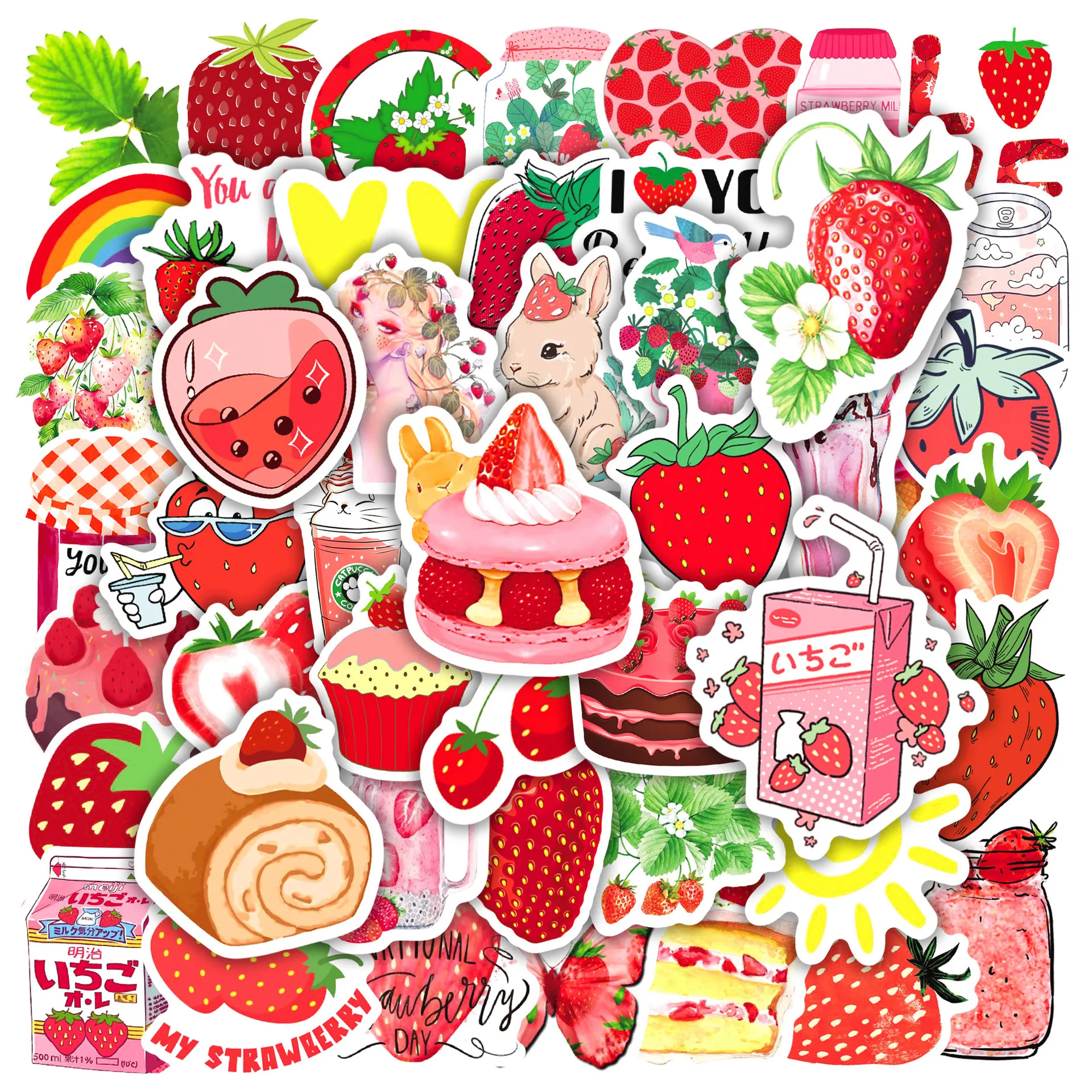 

10/30/50pcs girl heart cute strawberry food sticker bicycle computer notebook electric car sticker waterproof wholesale