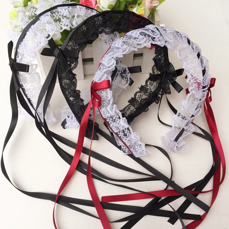 

2022 японский кружевной головной убор с бантом и лентой в стиле "Лолита" головной убор с ушками повязка на голову "горничная" в стиле "Аниме аксессуары для волос для косплея
