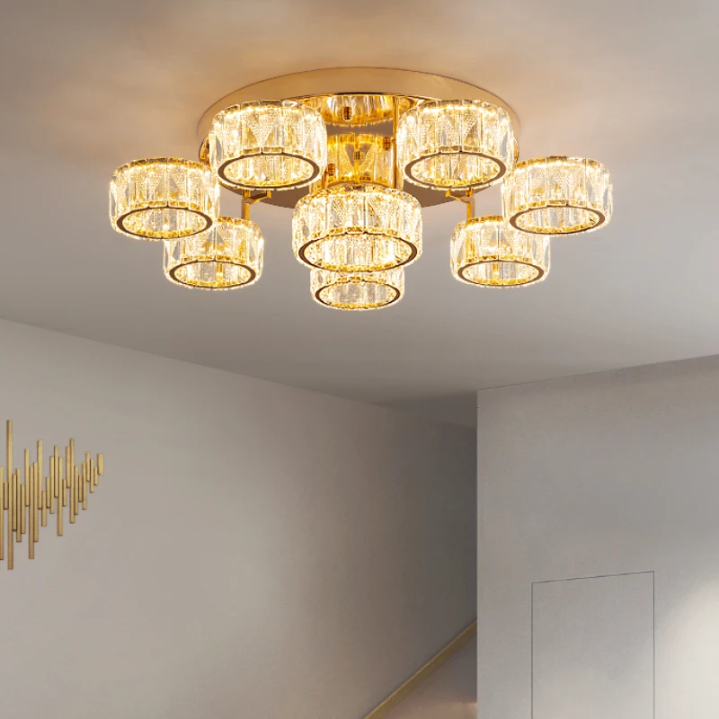 

Postmodern Light Luxury Crystal Ceiling Lamp Living Room Main Lamp Led New Round Home Atmosphere Simple Circle Lamps