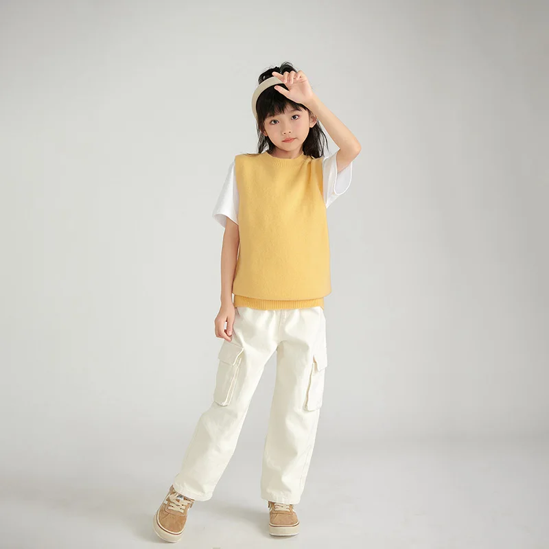 Лидер продаж детская одежда WOTEEWS шерстяной жилет с круглым вырезом вязаный