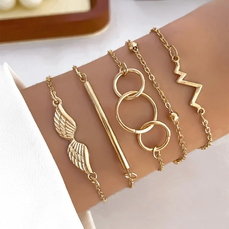 

5-piece Set of Minimalist and Personalized Bracelets, Beaded Circular Wings, Women's Bracelets, Jewelry Set