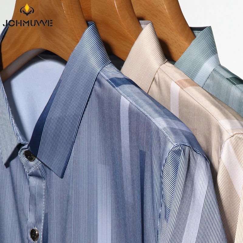 JOHMUVVE Fast Shipping New Vertical Striped Men's Short Sleeve Shirt Casual Short Sleeve Top