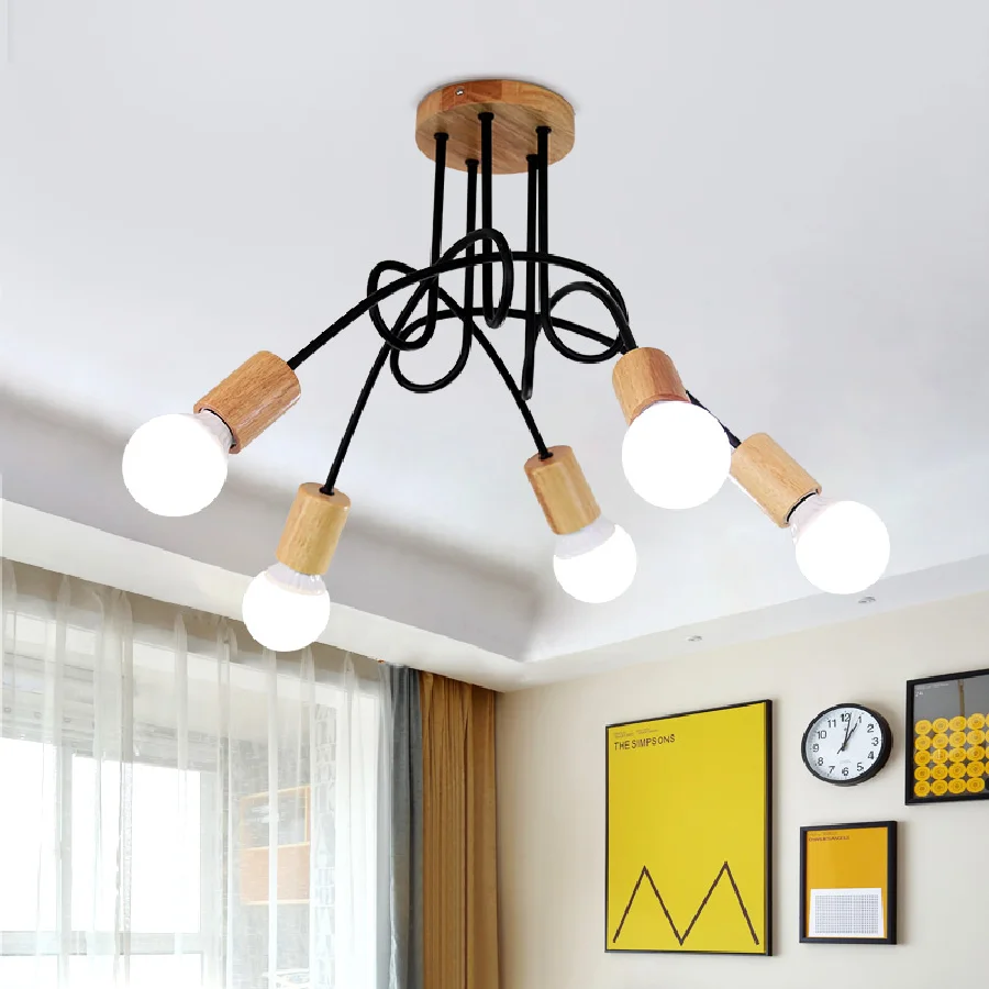 

Vintage industrial Retro Chandelier Lighting E27 Edison Bulb spider chandelier Kitchen Dining room Cofffee Wooden chandelier