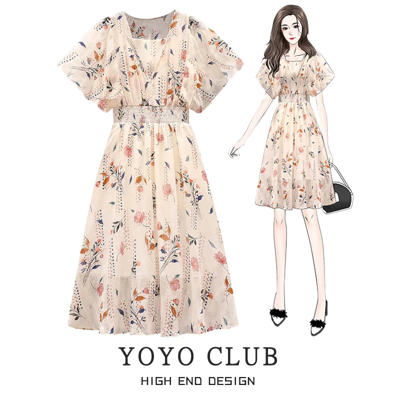 Женская одежда больших размеров нежное платье с цветочным принтом летнее для