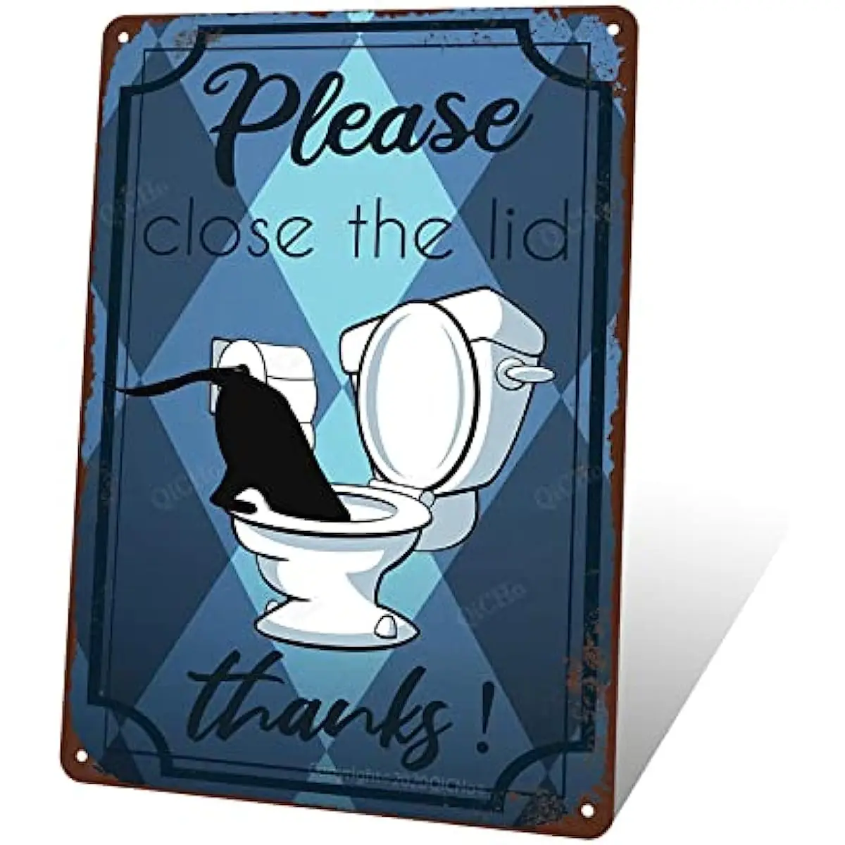 

Funny Bathroom Sign Vintage Toilet Rules Metal Tin Sign Please Close Lid Restroom Wall Decoration