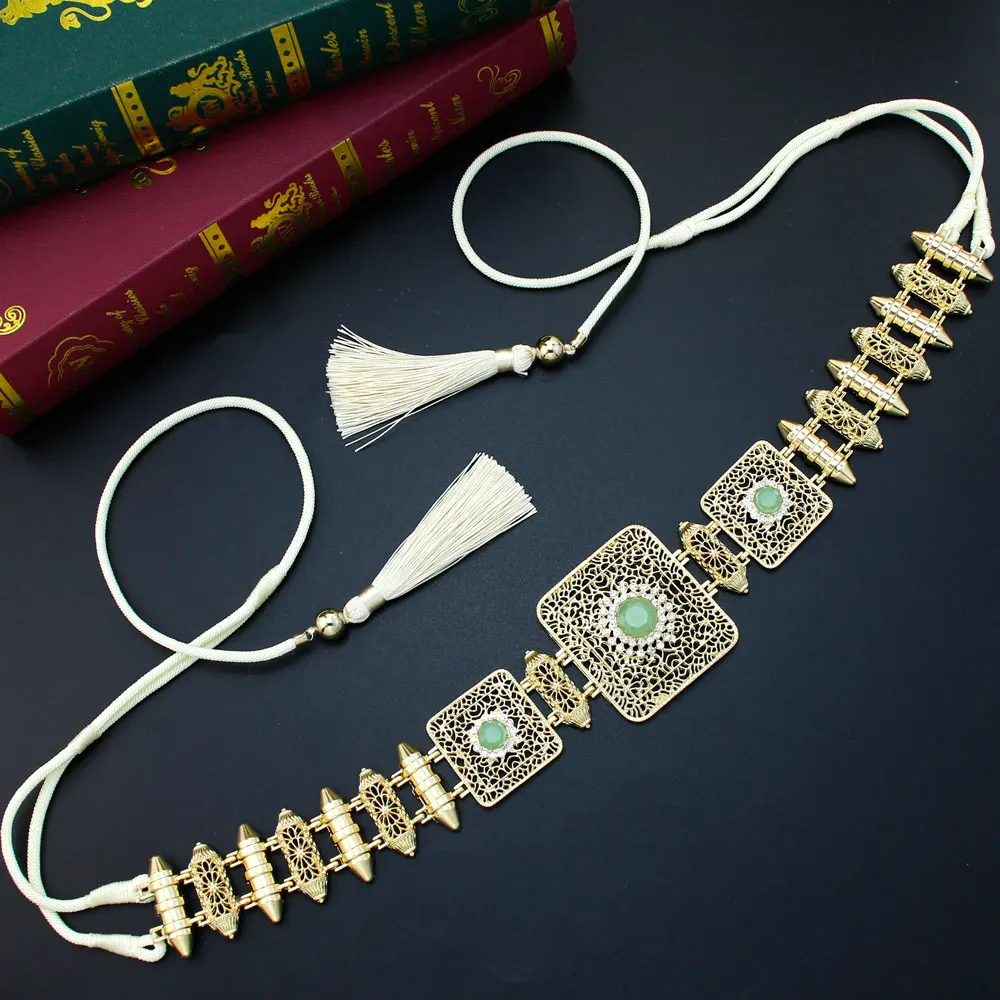 

Neovisson Morocco Handmade Tassels Rope Belt For Women Gold Color Crystal Bride Wedding Jewelry Arab Ladies Favorite Gift Belt