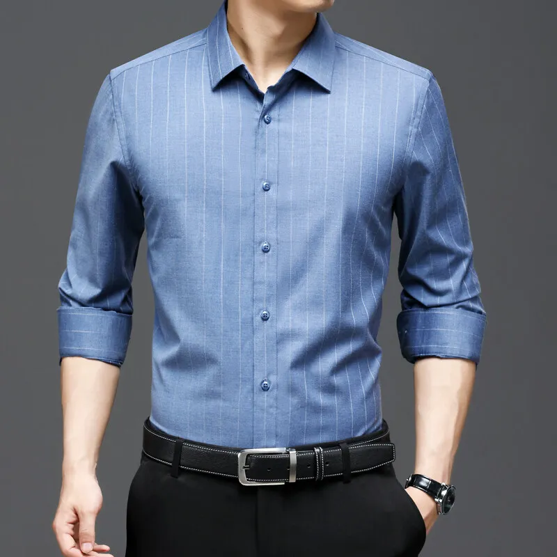 

2022 Spring New Men's Long Sleeve Shirts Business Casual High Grade Bamboo Fiber Commuter Slim Shirts Male Comfortable Shirts