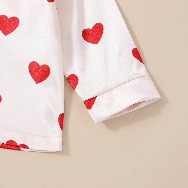 1-6Y Kids Girls Pajamas Set Baby Heart Print Sleepwear Long Sleeve Lapel Buttons Tops Pants Children Homewear Nightwear 5