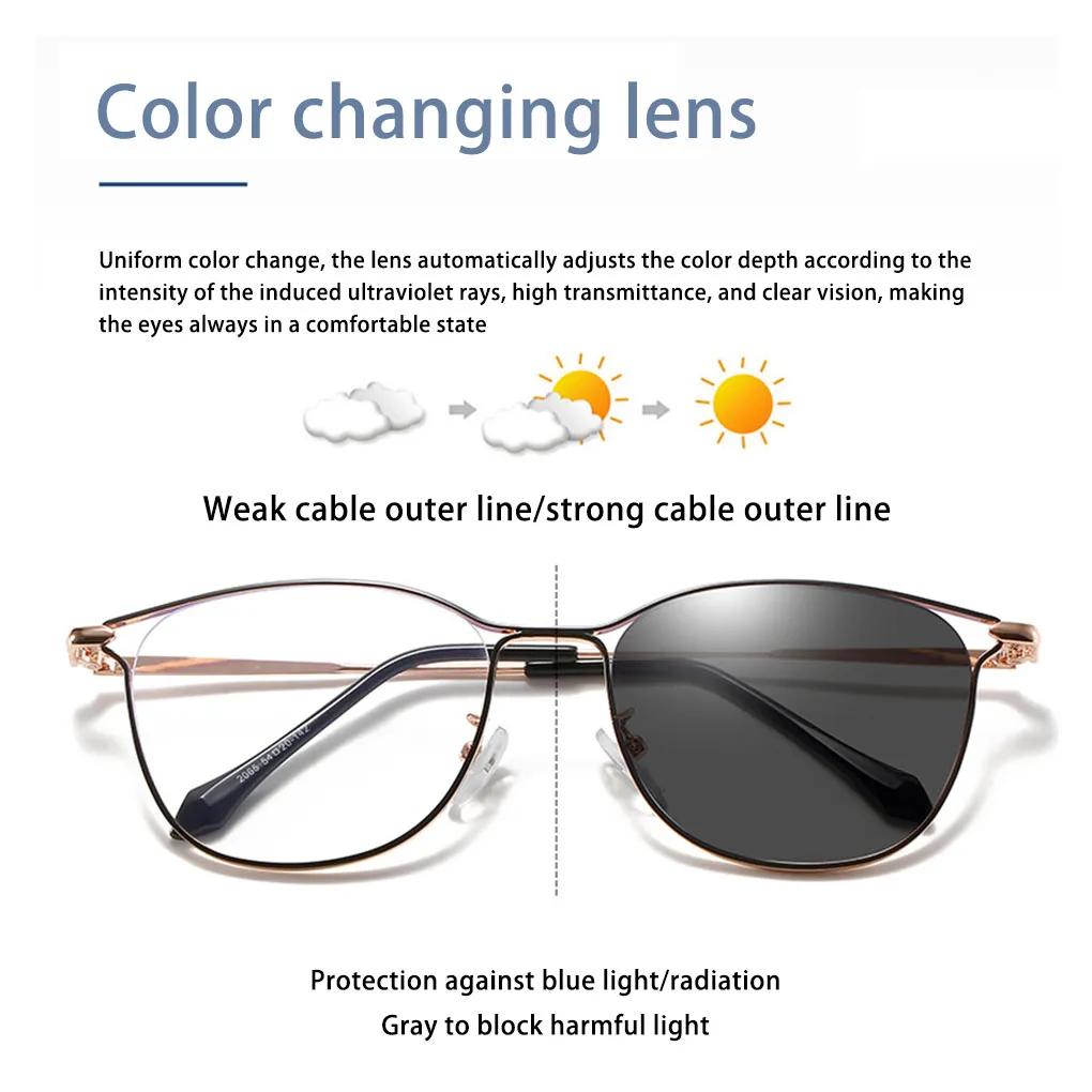 

Anti-Light Glasses Women Metal Hinge Eyeglasses Computer Goggles Eyewear Optical Myopia Glasses Color-changing Lenses