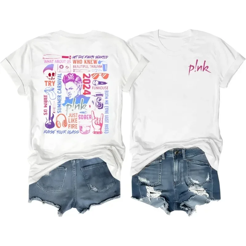 Футболка С Рисунком P!nk Розовая Рэперская Лето 2024 Концертный Тур Дизайн Уличная