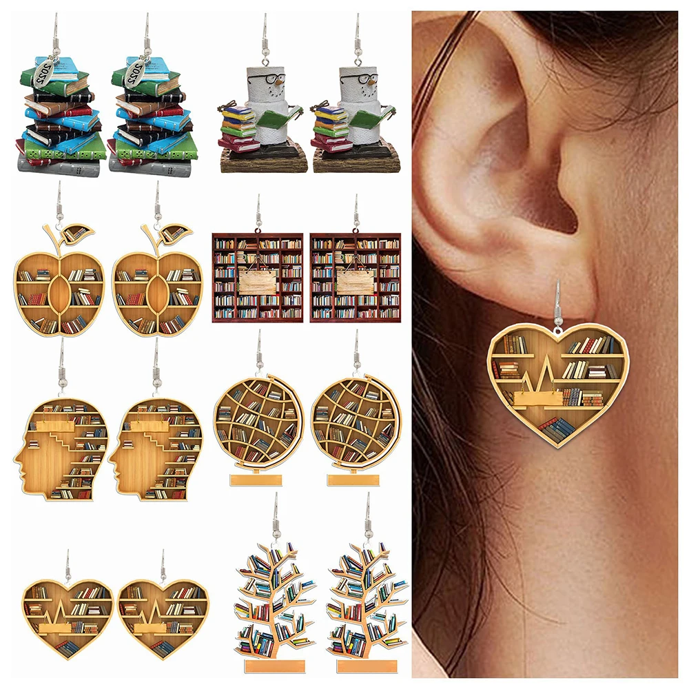 

Rongwo Book Lovers Heart Librarian Earring Girl Creative Personality Dangle Pendant Acrylic Earrings Jewelry Accessories Gifts