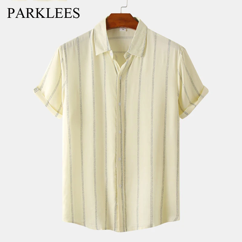 

Parklees Striped Hawaiian Shirt for Men Casual Button Down Short Sleeves Vacation Shirt Vintage Plus Size Party Beachwear Shirt