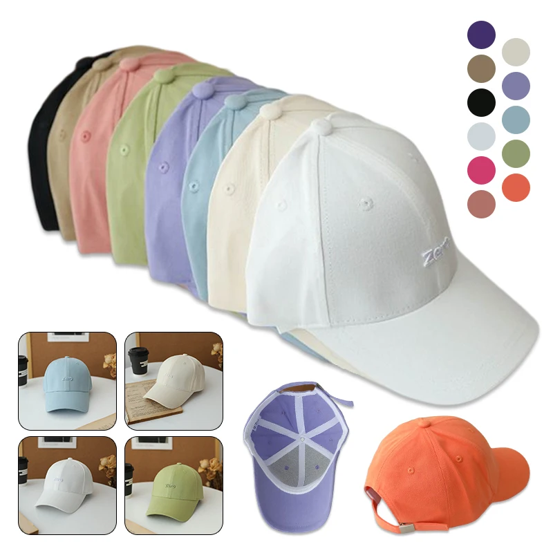 2023 Korean Candy Color Cotton Baseball Cap Spring Summer Comfort Weat-absorbing Snapback Adjustable Letter Embroidery Sunhat