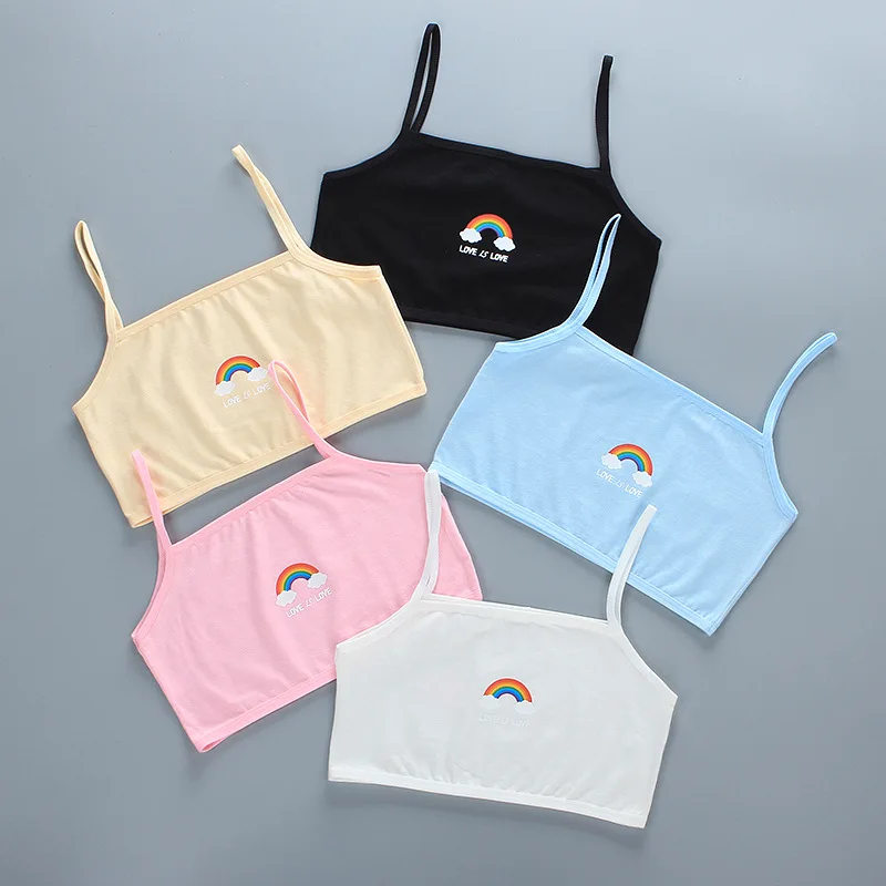 

3pc Teen Girl Bras Puberty Crop Top Underwear Vest Racerback Training Bras Tube 8-14Y 12 Rainbow Bra for Teenage Girl Lingerie