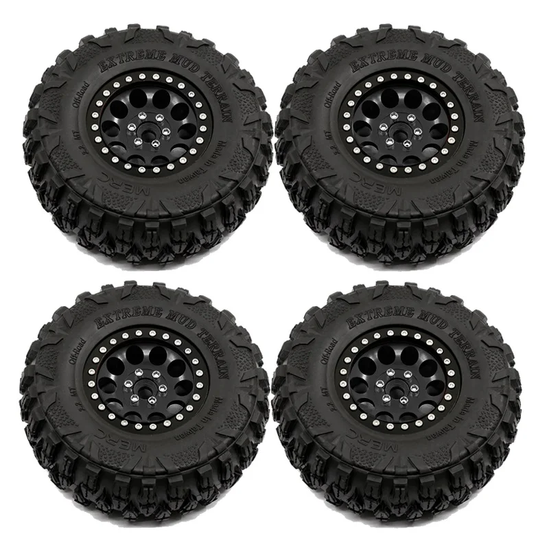 

4Pcs 2.2Inch Beadlock Wheel Rim Tires Set for 1/10 RC Crawler Car Axial SCX10 RR10 Wraith 90048 Traxxas TRX4