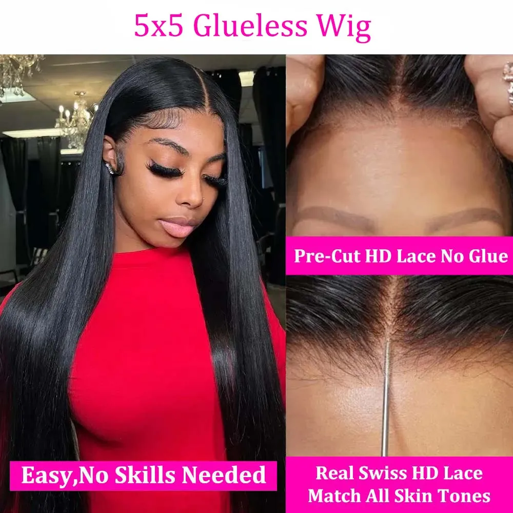 Бесклеевые парики из натуральных волос готовые к ношению прямые 13x6 на кружеве