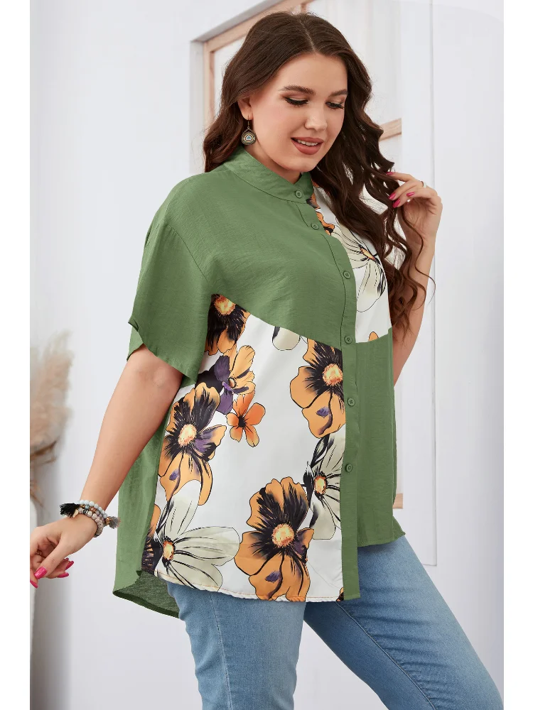 Women's Slim Loose Printed Short Sleeve Top Large Women's New Product plus size feminino