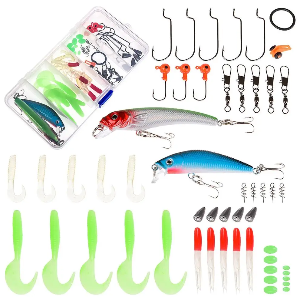 

52 шт., рыболовные приманки, искусственная Мягкая приманка, приманка в виде гольяна, свинцовый крючок, рыболовные снасти, набор аксессуаров д...