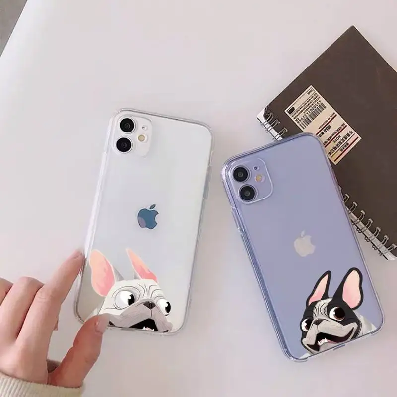 

French Bulldog Pug Dog Cute pet Phone Case Clear Transparent for iPhone 11 12 13 mini pro XS MAX 8 7 6 6S Plus X 5S SE XR 2020
