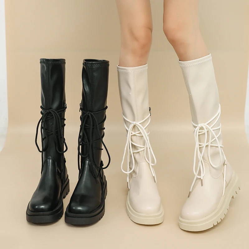 

Brand Women's Shoes Med Heel Boots Boots-Women Winter Footwear Zipper Round Toe Fashion 2022 Autumn Rubber Over-the-Knee Ladies