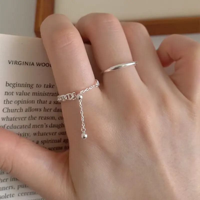 

S925 Sterling Silver Pull-out Adjustable Pig Nose Ring Female Personality Folding Tassel Finger Ring 2023 New Jewelry