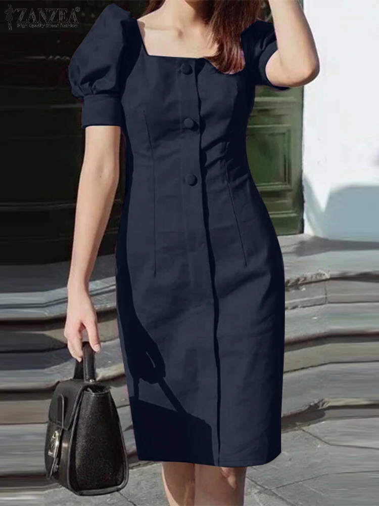 ZANZEA женское однотонное рабочее платье OL модный летний сарафан элегантное