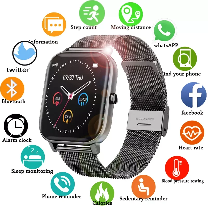 

New P8 Color Screen Smart Watch Women men Full Touch Fitness Tracker Blood Pressure Smart Clock Women Smartwatch for Xiaomi