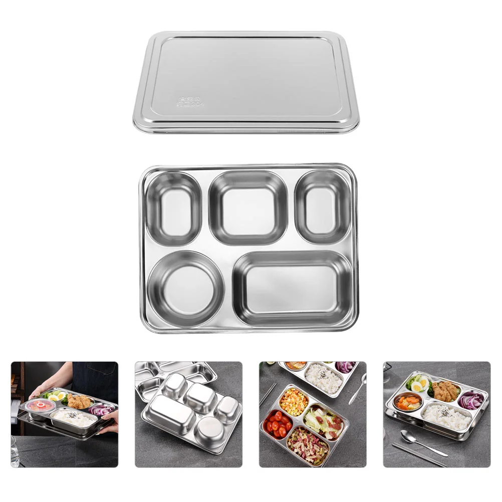 

Divided Plate Plates Traydinner Stainless Steel Compartment Serving Lunch Kids Portion Box Dishdietlid Fruit Platter Section