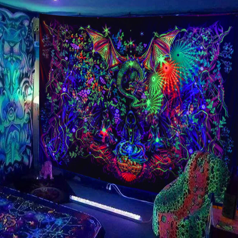 

Флуоресцентный психоделический гриб индийский Гобелен Мандала настенное украшение для дома Фон светящийся гобелен ведьмастера