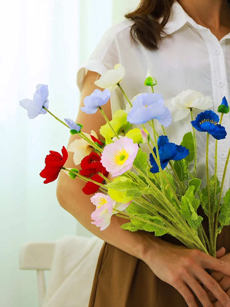 

58cm Artificial Poppy Flower Bridal Hand Bouquet Silk Plant Arrangement Wedding Table DIY Accessories Party Room Vase Decoration