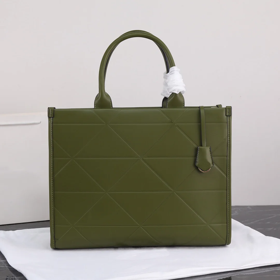 

High quality luxury design simple green large tote bag fashion leather woman handbag