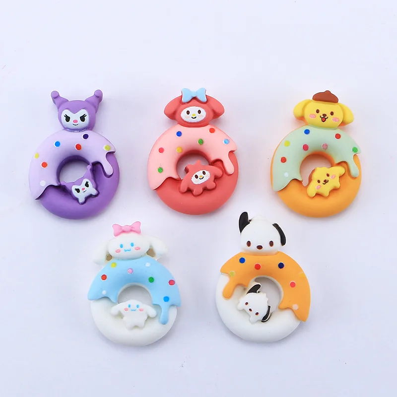 

10pcs Kawaii Anime Sanrios Cartoon Cute Animal Doughnuts Resin Patch DIY Decor Phone Shell Patch Accessories Materials Toys